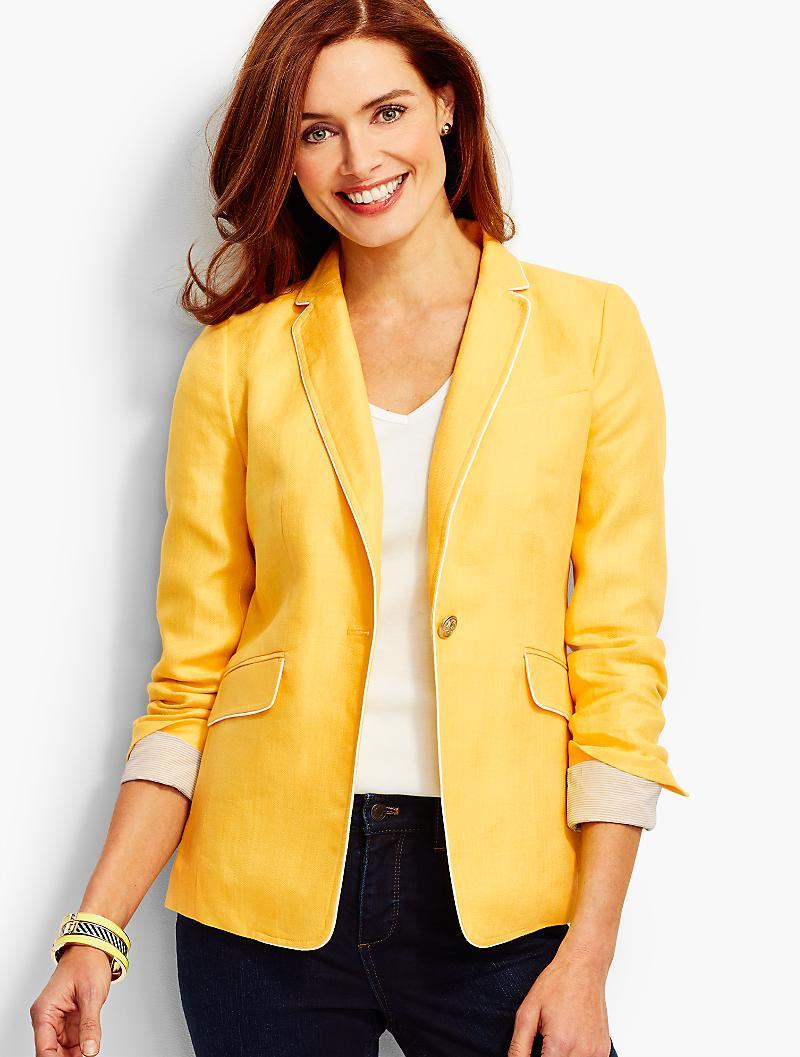 Lyst Talbots Tipped Linen Blazer in Yellow
